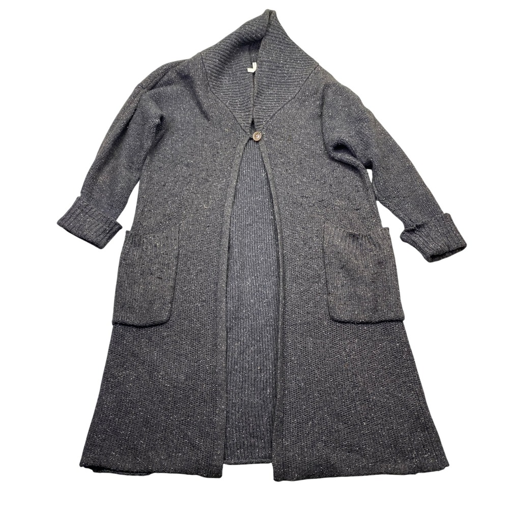 Paper Label Grey Speckled Longline Shawl Collar Cardigan Sweater Sz S Wool Blend